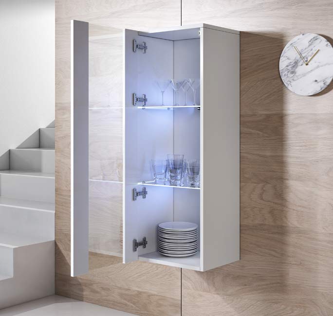 Conjunto de Móveis de Sala Sesimbra – 1,6 m – Modular em Branco com Móvel TV, Vitrine e Estantes – Design Moderno