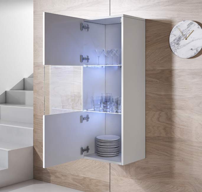 Conjunto de Sala Azeitão – 1,6 m – Modular em Branco com Móvel TV, Vitrine e Estantes – Design Moderno