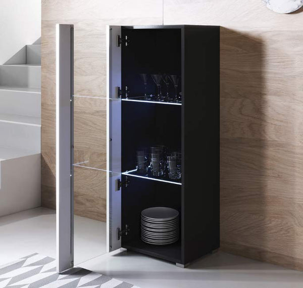 Vitrine Alta Cádiz – 40x128 cm – Preto e Branco com LED Azul