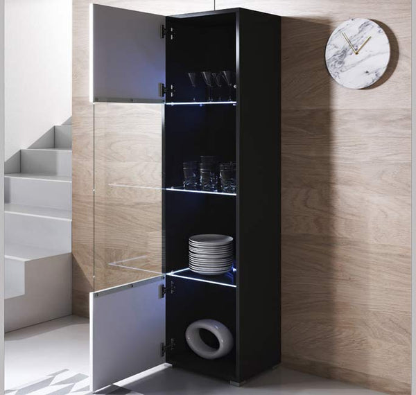Vitrine Alta Toledo – 40x167 cm – Preto e Branco com LED Azul
