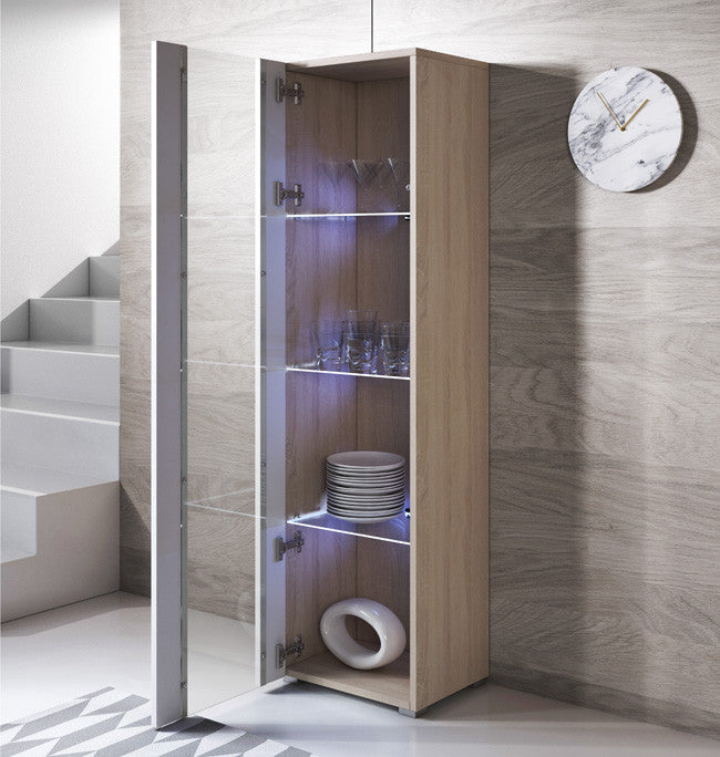 Vitrine Rialba de 167cm com Luzes LED - Carvalho/Branco - Design Moderno