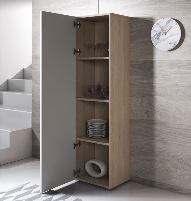 Armário Alto Tavira – 40x167 cm – Sonoma e Branco com Pés