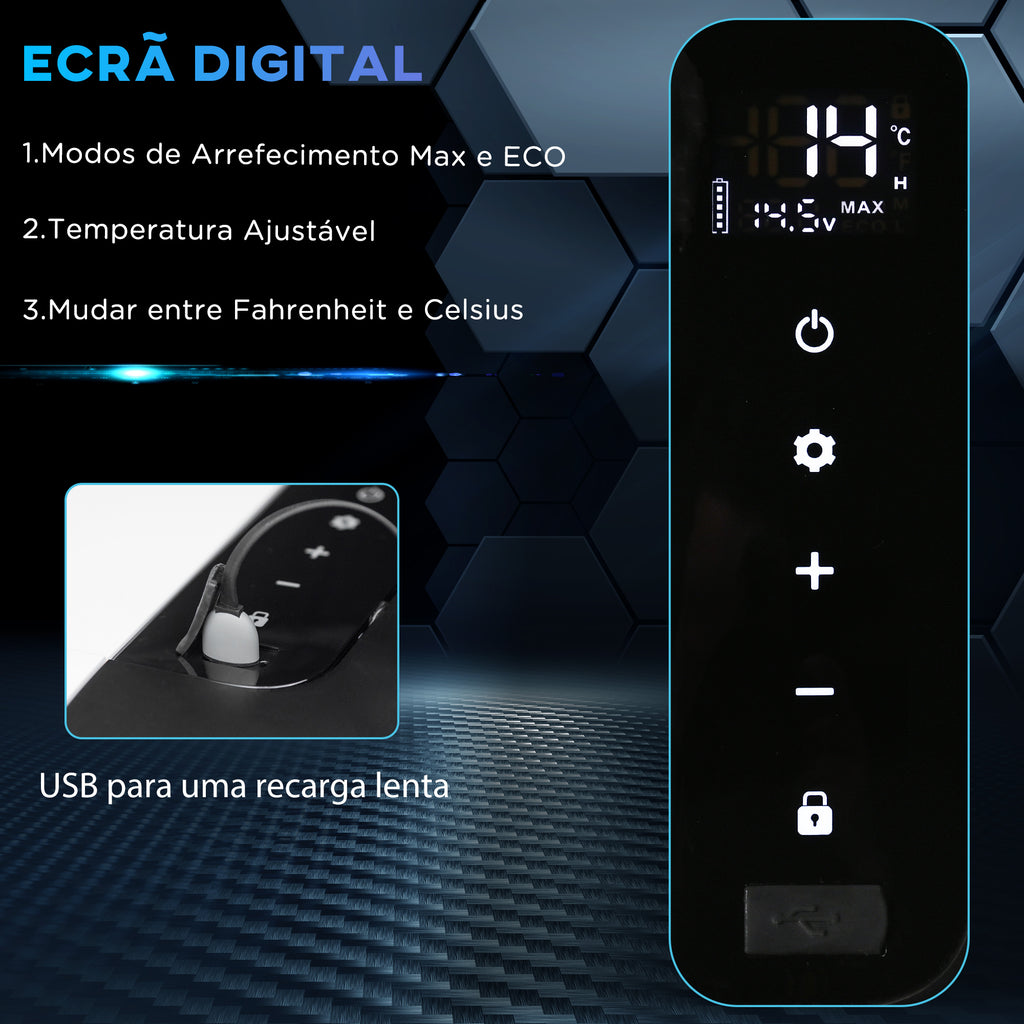 Geleira com Compressor 18L Portátil até -20℃ com Luz LED e Alças Dobráveis Geleira de Carro 12V/24V e 240V para Casa Campismo Viagem 58,5x33,5x29,2cm Branco