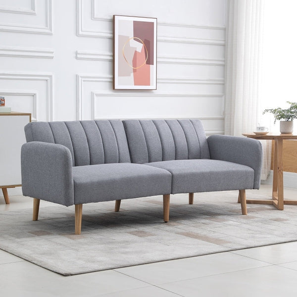 Sofá Cama de 2 Lugares com Encosto Ajustável em 3 Posições Apoio para os Braços Desmontável e Pés de Madeira Sofá Duplo Moderno para Sala de Estar Escritório 173x75x73cm Cinza