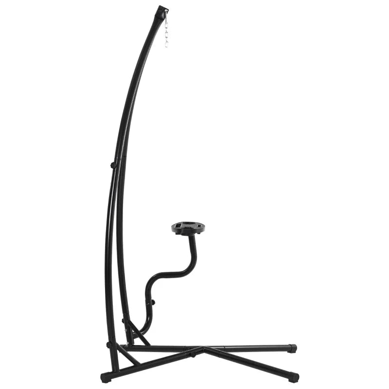 Suporte para cadeira suspensa Suporte giratório de 190 cm com mesa lateral carga máx.120kg Estrutura metálica para jardim de pátio preto