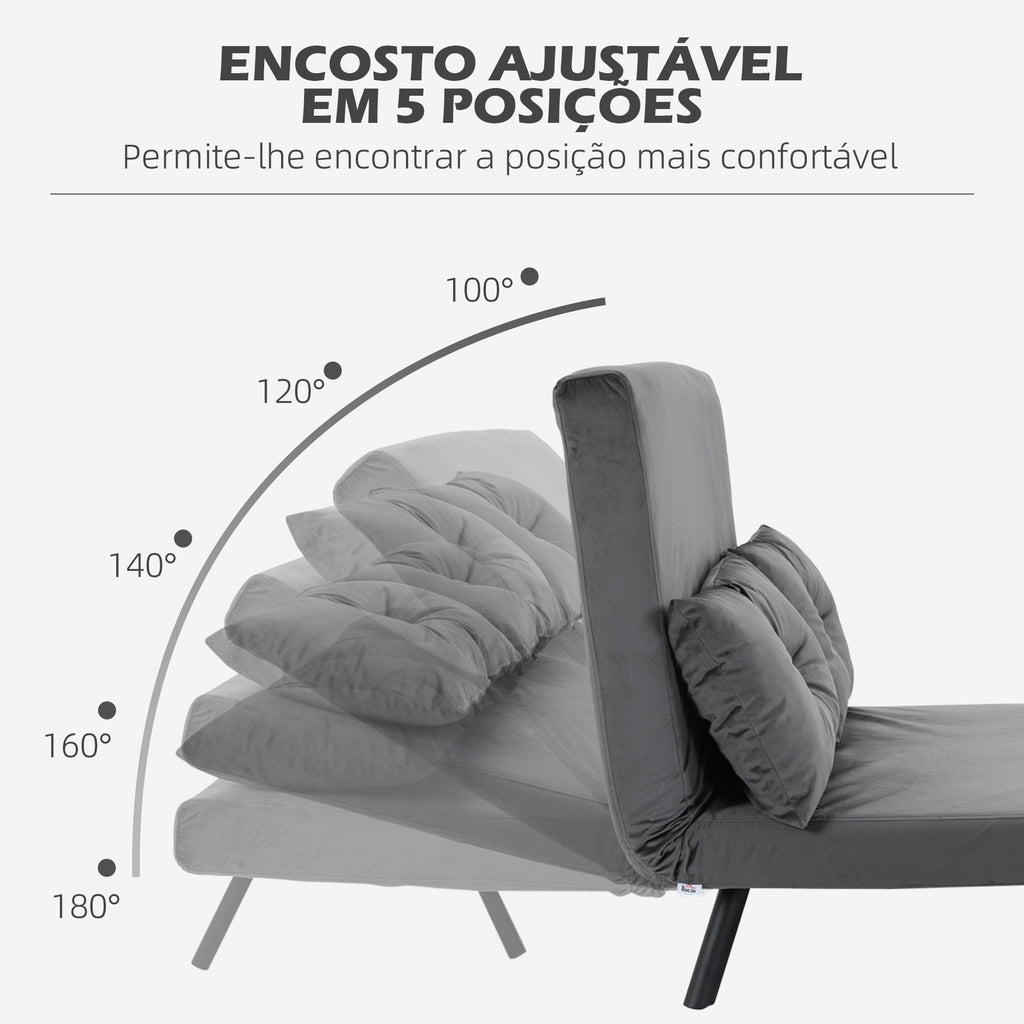 Sofá Cama Sofá Convertível em Cama de 2 Lugares Dobrável com Encosto Ajustável em 5 Níveis e 2 Almofadas Acolchoadas para Escritório Dormitório Sala de Estar 102x73x81 cm Cinza