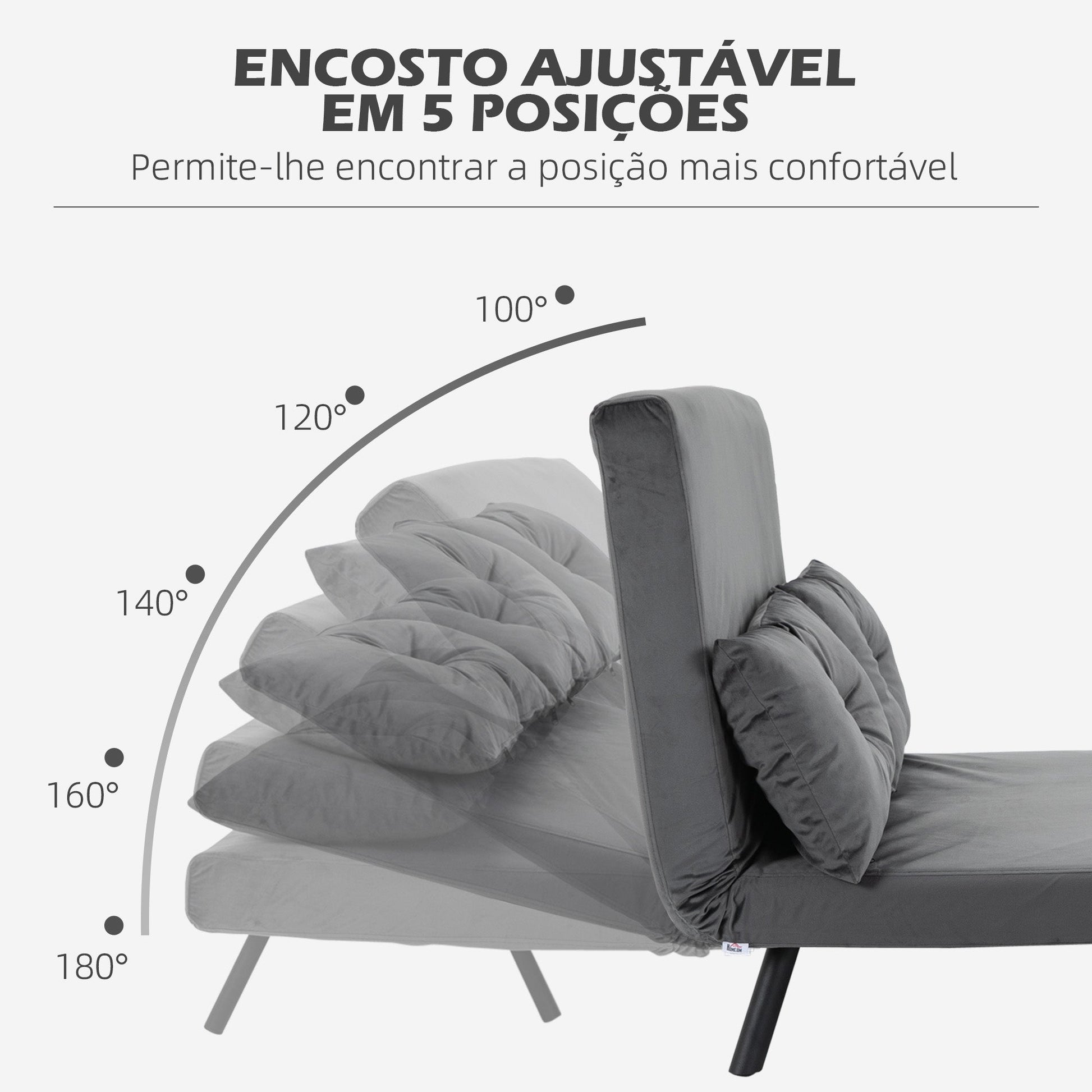 Sofá Cama Sofá Convertível em Cama de 2 Lugares Dobrável com Encosto Ajustável em 5 Níveis e 2 Almofadas Acolchoadas para Escritório Dormitório Sala de Estar 102x73x81 cm Cinza