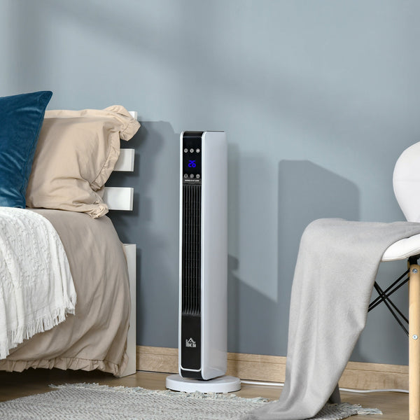 Aquecedor Cerâmico de Torre 1000/2000W com Controle Remoto Tela LED 3 Modos de Aquecimento Termostato Temporizador e Oscilação 65° para 25m² 21x21x73cm Branco