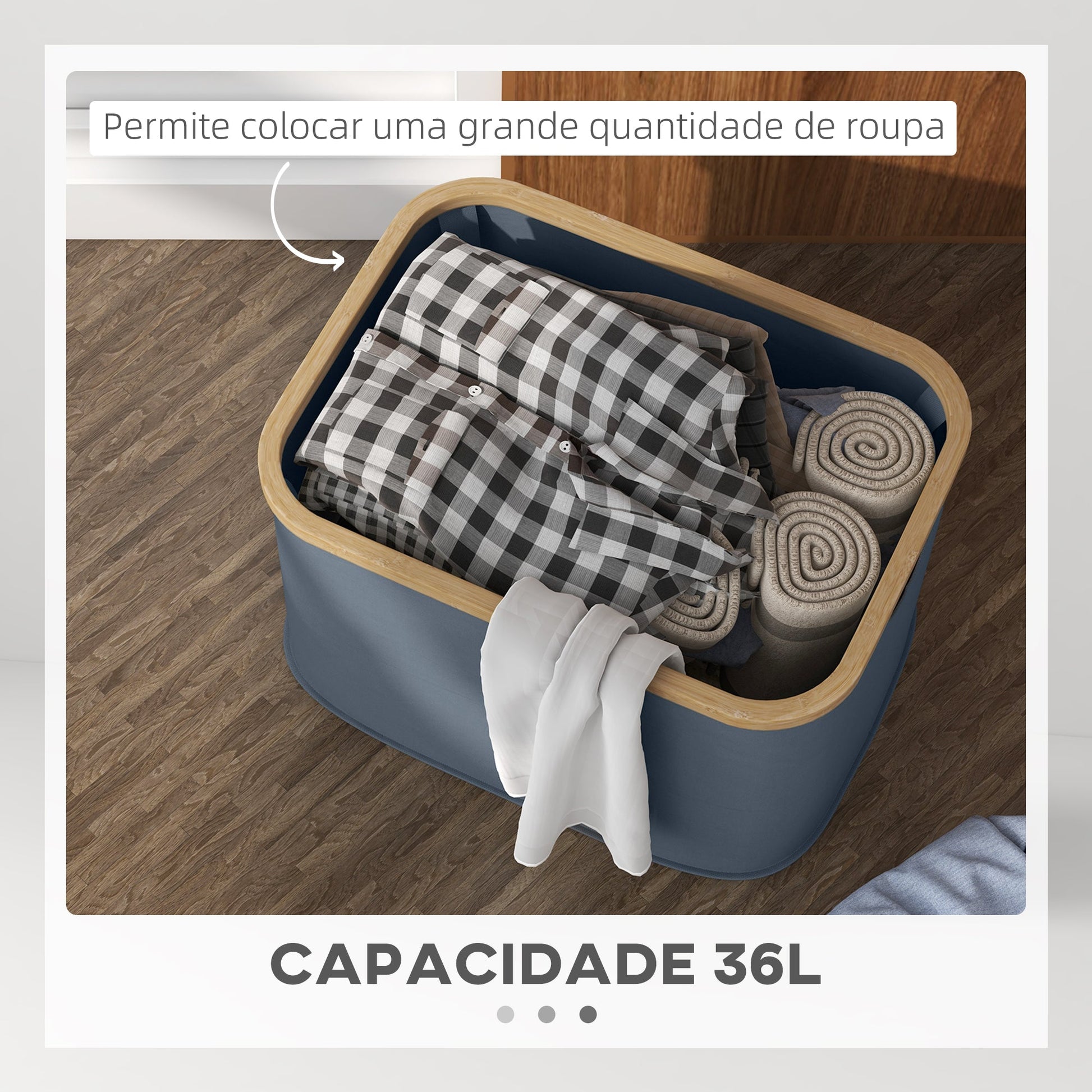 Cesto para Roupa Dobrável Cesto para Roupa Suja 36 L com Pega para Casa de Banho Dormitório Lavandaria 44,3x33,3x26,5 cm Cinza