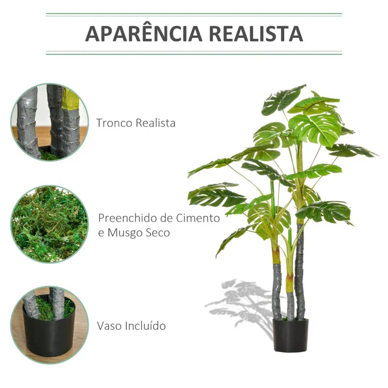 Planta Artificial Costela de Adão no Vaso 120cm de Altura Planta Artificial Tropical Decorativa com 20 Folhas para Casa Sala de Estar Dormitório Verde