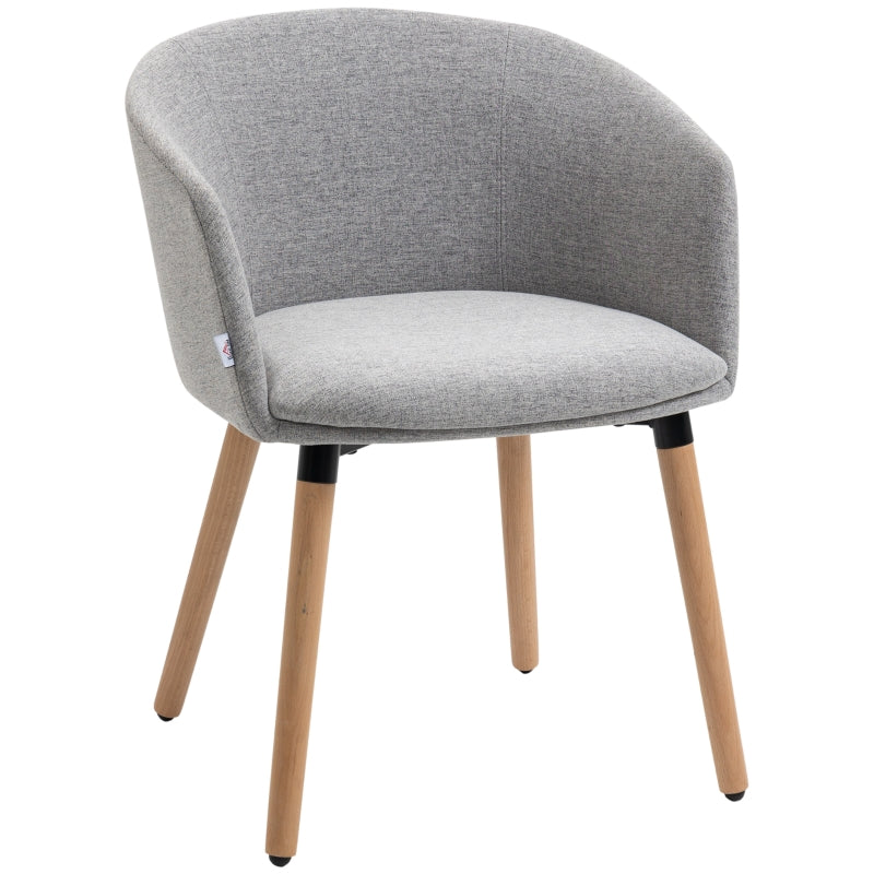 Cadeira de Sala de Jantar Cadeira Estofada em Linho Sintético com Apoio para os Braços e Pés de Madeira para Escritório Dormitório Carga 120kg 57x56x72cm Cinza