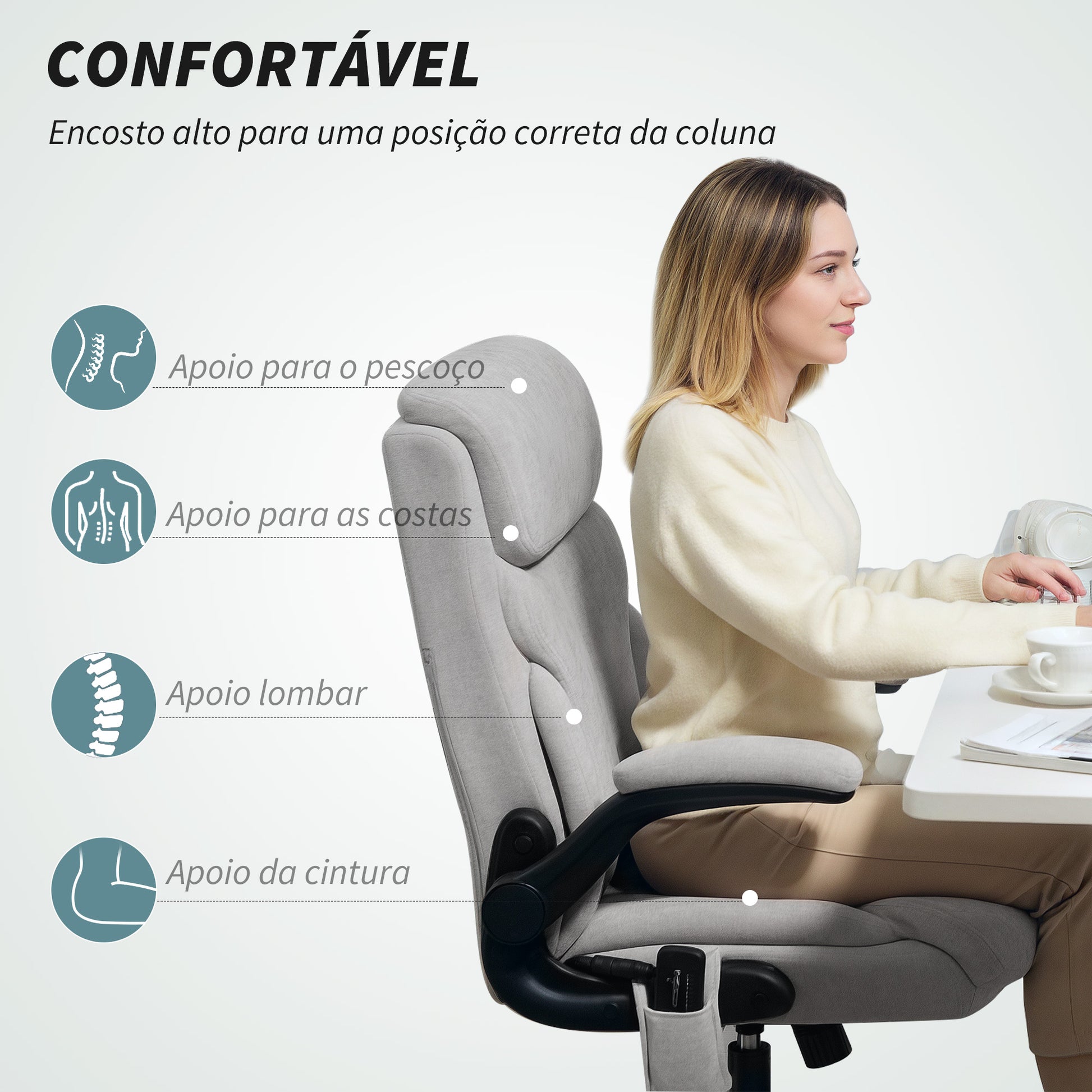 Cadeira de Escritório com Massagem Cadeira Giratória com Altura Ajustável Função de Aquecimento Apoios de Braços Rebatíveis Encosto Alto e Controlo Remoto 66x67x113-121 cm Cinzento