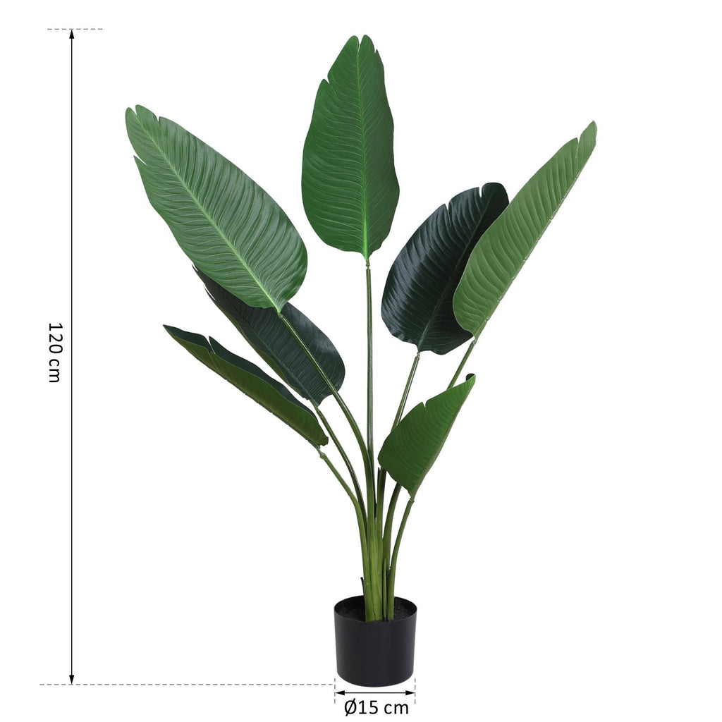 Planta Artificial de Decoração Planta Palmeira Artificial com Vaso 7 Folhas para Exterior e Interior Ø15x120cm Verde