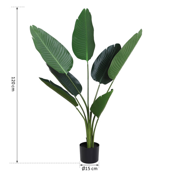 Planta Artificial de Decoração Planta Palmeira Artificial com Vaso 7 Folhas para Exterior e Interior Ø15x120cm Verde