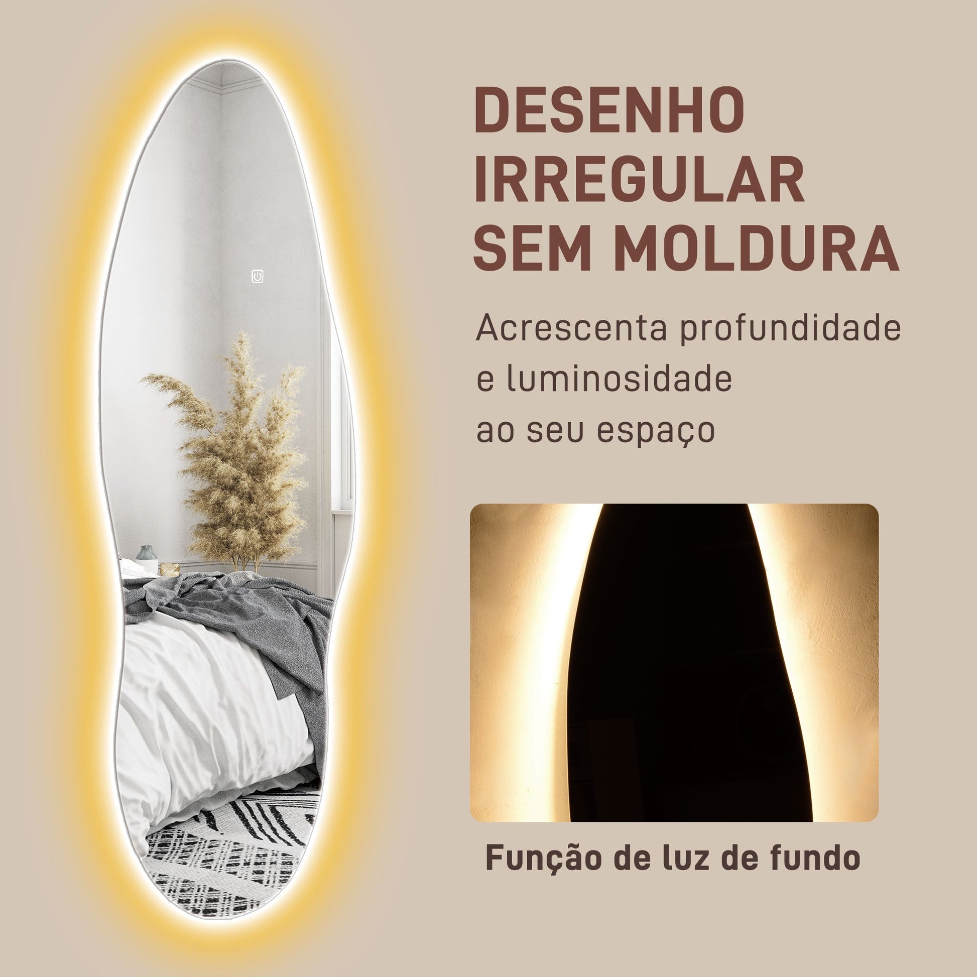 Espelho de Pé com Luzes LED 40x120 cm Espelho de Parede sem Moldura com Iluminação em 3 Cores Função de Memória e Controlo Tátil Transparente