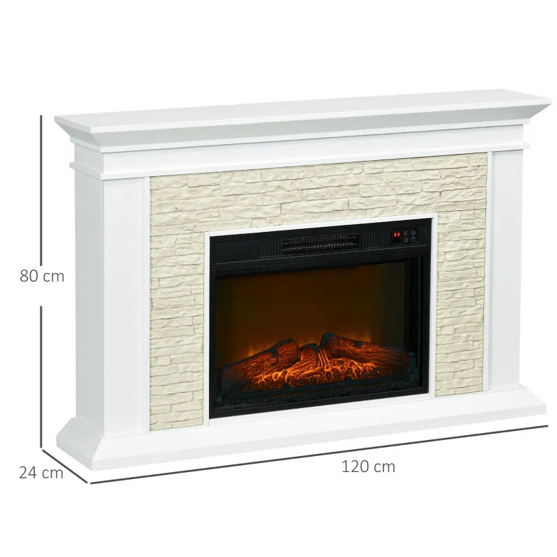 Lareira Elétrica 1800W Lareira Decorativa com Efeito de Chama Controlo Remoto Temporizador Semanal e Proteção Contra Superaquecimento até 30 m² 120x24x80 cm Branco
