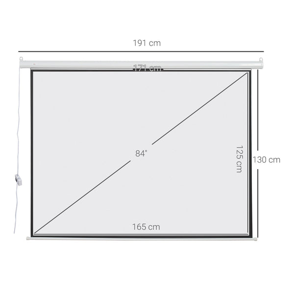 Tela de Projeção Elétrica Portátil Universal Tela para Projeção Motorizada 84" 4:3 com Controlo Remoto para Cinema em Casa Apresentação Suspensa na Parede 171x130 cm Branco