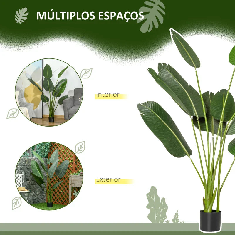 Planta Artificial Bananeira de 160cm com Vaso e 10 Folhas Realistas Planta Tropical Sintética para Decoração em Interior e Exterior Escritório Casa Verde