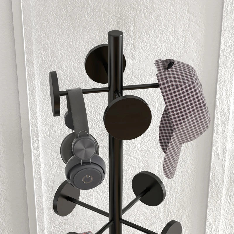 Cabide de Pé com Suporte para Guarda Chuvas Cabide de Pé para Roupas de Metal com 12 Ganchos para Pendurar Bolsas Cabide de Pé para Corredor Entrada Dormitório Ø34x177 cm Preto
