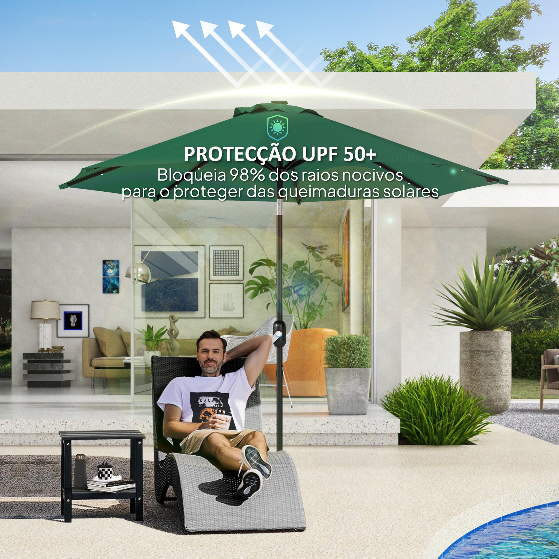 Toldo de Substituição para Chapéu de Sol de 3 m Toldo de Reposição para Chapéu de Sol de Pátio com Ventilação Superior Proteção UV 50+ Capa de Reposição de Poliéster para Exterior Verde