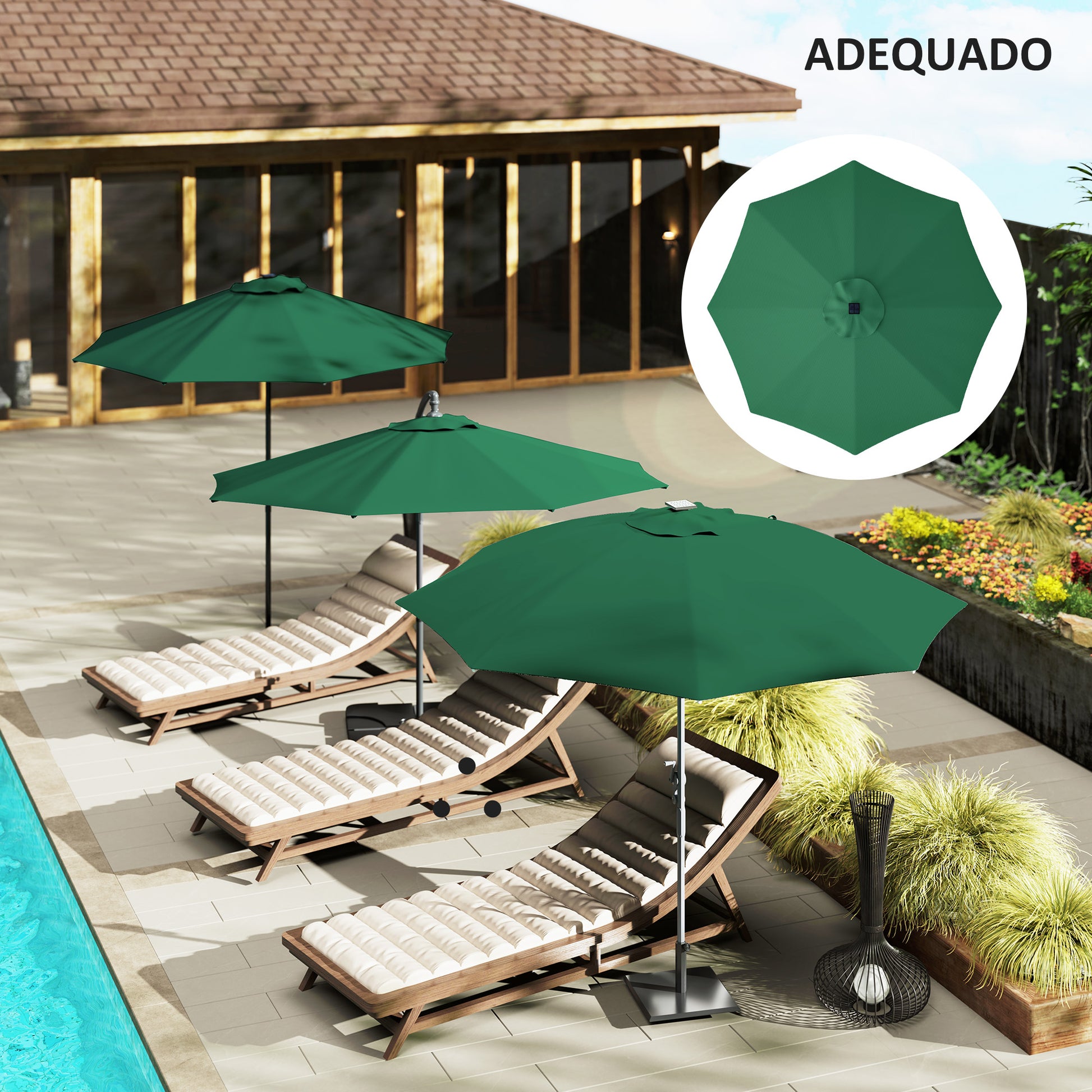 Toldo de Substituição para Chapéu de Sol de 3 m Toldo de Reposição para Chapéu de Sol de Pátio com Ventilação Superior Proteção UV 50+ Capa de Reposição de Poliéster para Exterior Verde