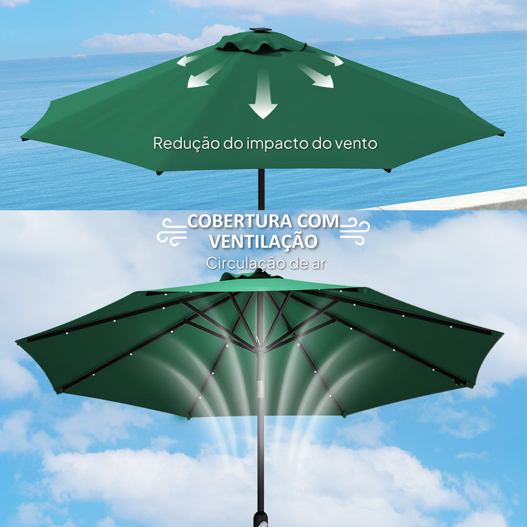 Toldo de Substituição para Chapéu de Sol de 3 m Toldo de Reposição para Chapéu de Sol de Pátio com Ventilação Superior Proteção UV 50+ Capa de Reposição de Poliéster para Exterior Verde