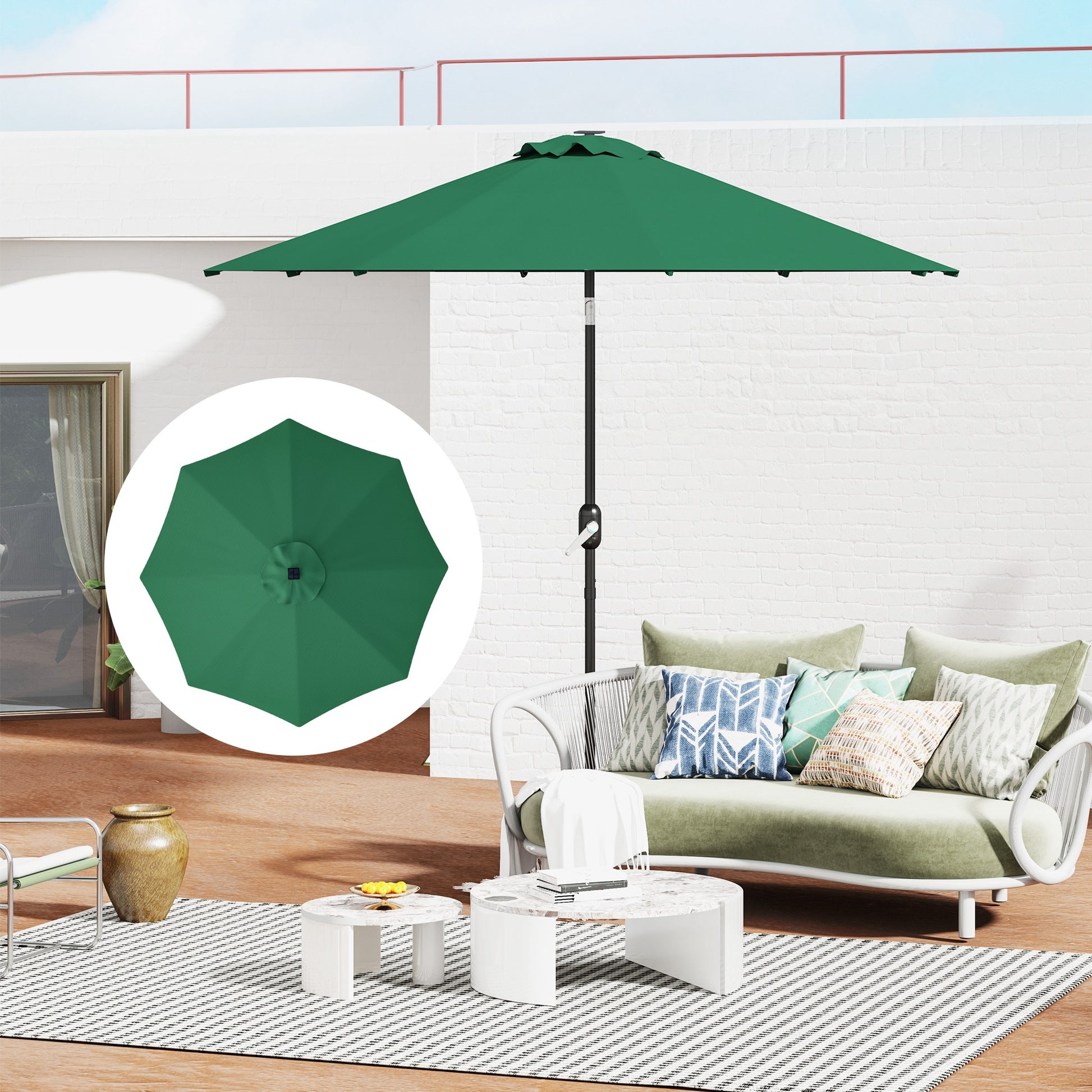 Toldo de Substituição para Chapéu de Sol de 3 m Toldo de Reposição para Chapéu de Sol de Pátio com Ventilação Superior Proteção UV 50+ Capa de Reposição de Poliéster para Exterior Verde