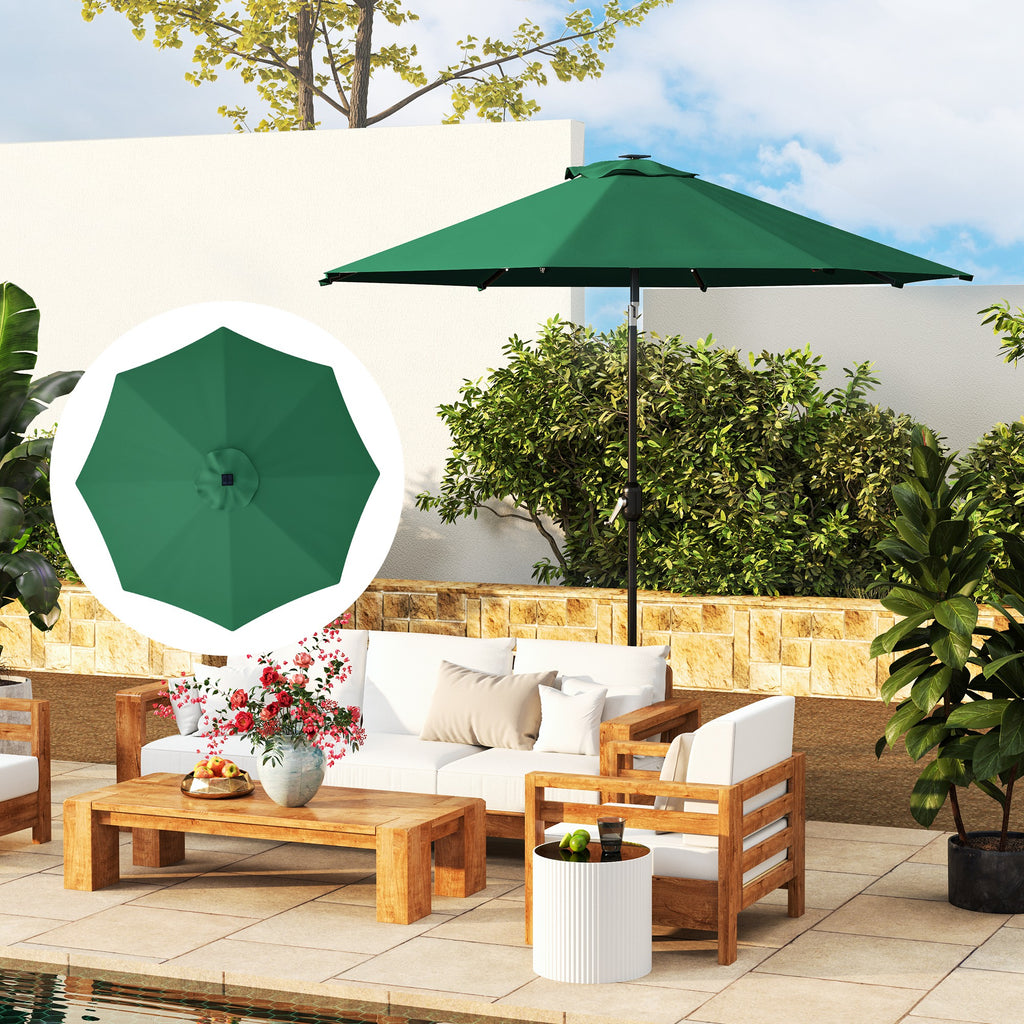 Toldo de Substituição para Chapéu de Sol de 3 m Toldo de Reposição para Chapéu de Sol de Pátio com Ventilação Superior Proteção UV 50+ Capa de Reposição de Poliéster para Exterior Verde