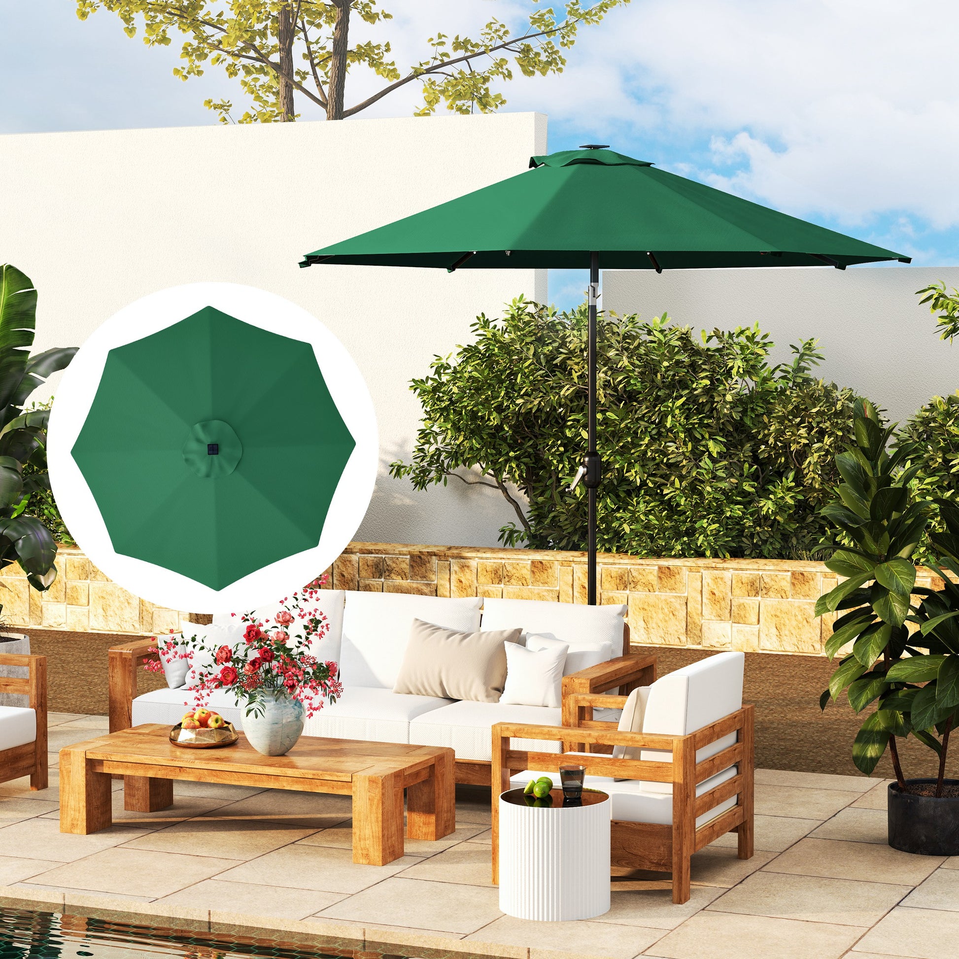 Toldo de Substituição para Chapéu de Sol de 3 m Toldo de Reposição para Chapéu de Sol de Pátio com Ventilação Superior Proteção UV 50+ Capa de Reposição de Poliéster para Exterior Verde