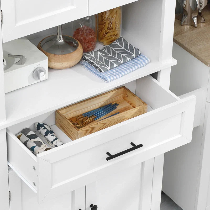 Armário de Cozinha Móvel Auxiliar de Cozinha com 4 Portas 1 Gaveta e Prateleira Aberta para Sala de Estar Sala de Jantar 74x39,5x183cm Branco