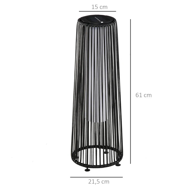 Candeeiro Solar de Vime de Energia Solar com LED 1,5 W Interruptor de Controle Automático de Luz Decoração Exterior Ø21,5x61cm Preto