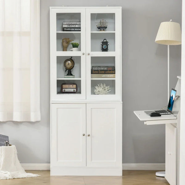 Vitrine para Sala de Estar Estante de Livros com 4 Portas e Prateleiras Superiores com Altura Ajustável Estilo Moderno Multiúso para Cozinha Escritório Dormitório 76x40x178,5 Branco