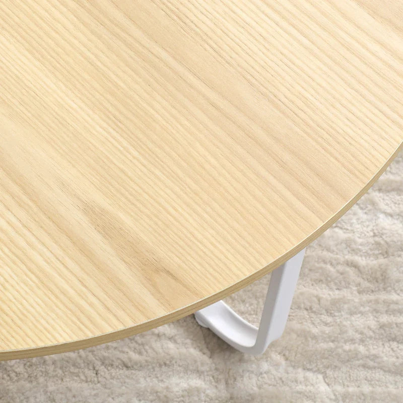 Conjunto de 2 Mesas de Centro Ø65x32cm e Ø45x26cm Mesas de Sala de Estar Redondas com Bancada de Madeira e Pés de Metal para Dormitório Madeira e Branco