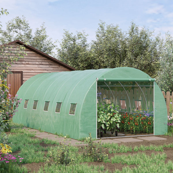 Estufa Tipo Túnel 600x300x200 cm com Porta 12 Janelas Estufa de Jardim para Cultivo de Plantas e Verduras com Cobertura de PE 140g/㎡ Verde