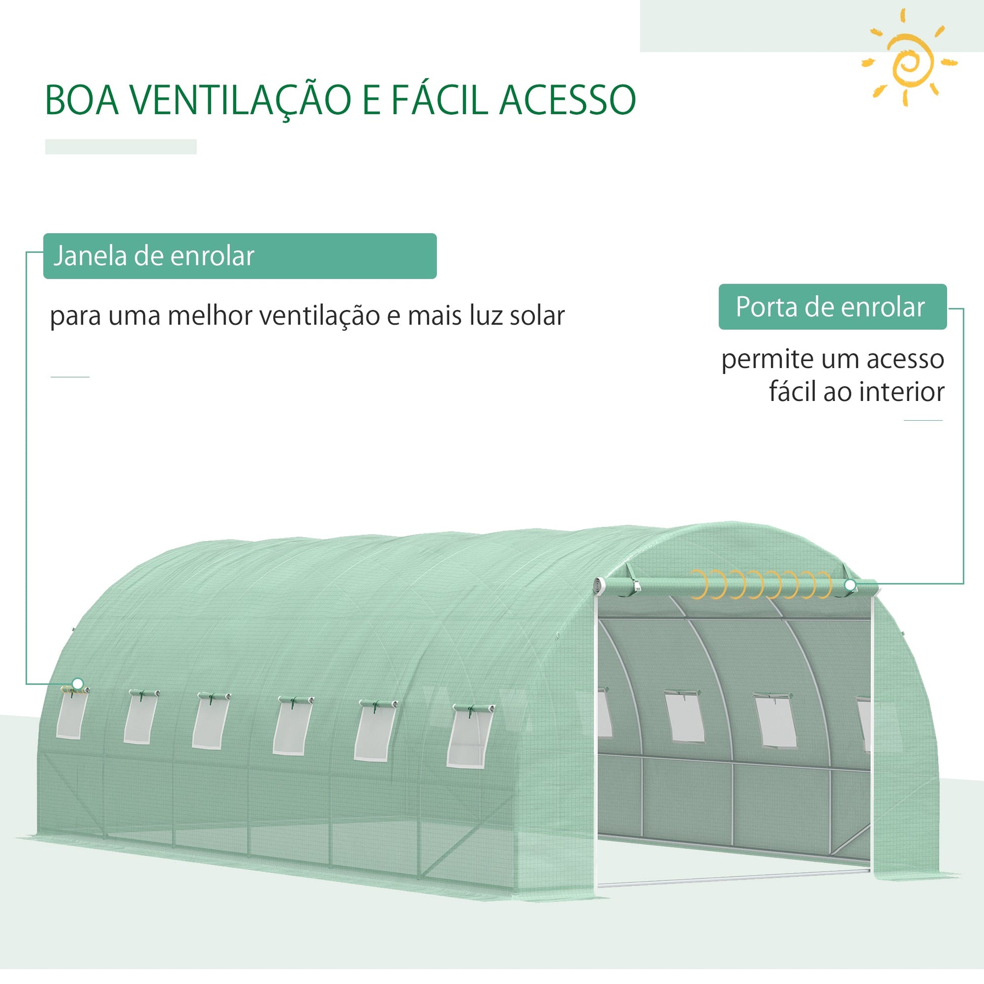Estufa Tipo Túnel 600x300x200 cm com Porta 12 Janelas Estufa de Jardim para Cultivo de Plantas e Verduras com Cobertura de PE 140g/㎡ Verde