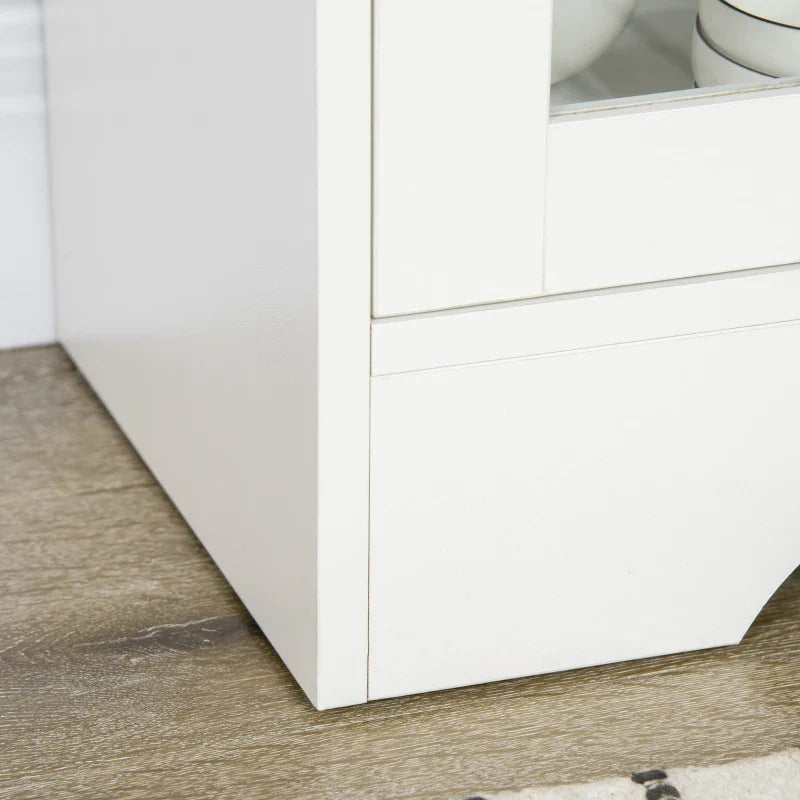 Aparador de Cozinha Moderno com Porta de Vidro Gaveta Prateleira Aberta e Prateleiras Ajustáveis Móvel Auxiliar de Armazenamento para Sala de Jantar Sala de Estar 80x30x82cm Branco