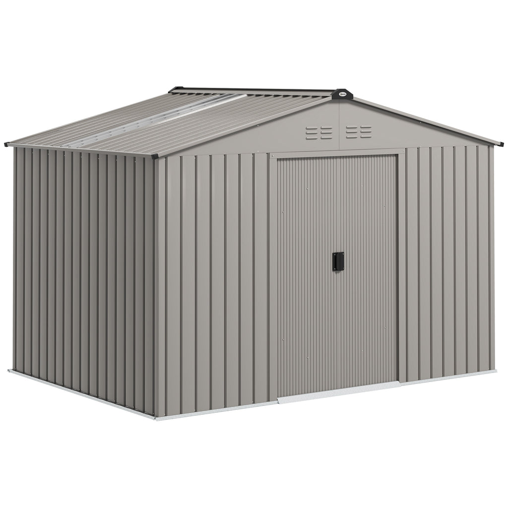 Abrigo de Jardim Exterior 4,9 m² 277x195x192cm Abrigo e Jardim Metálico para Armazenamento de Ferramentas com Base Incluída (Chão não Incluído) e 4 Janelas Verde Escuro
