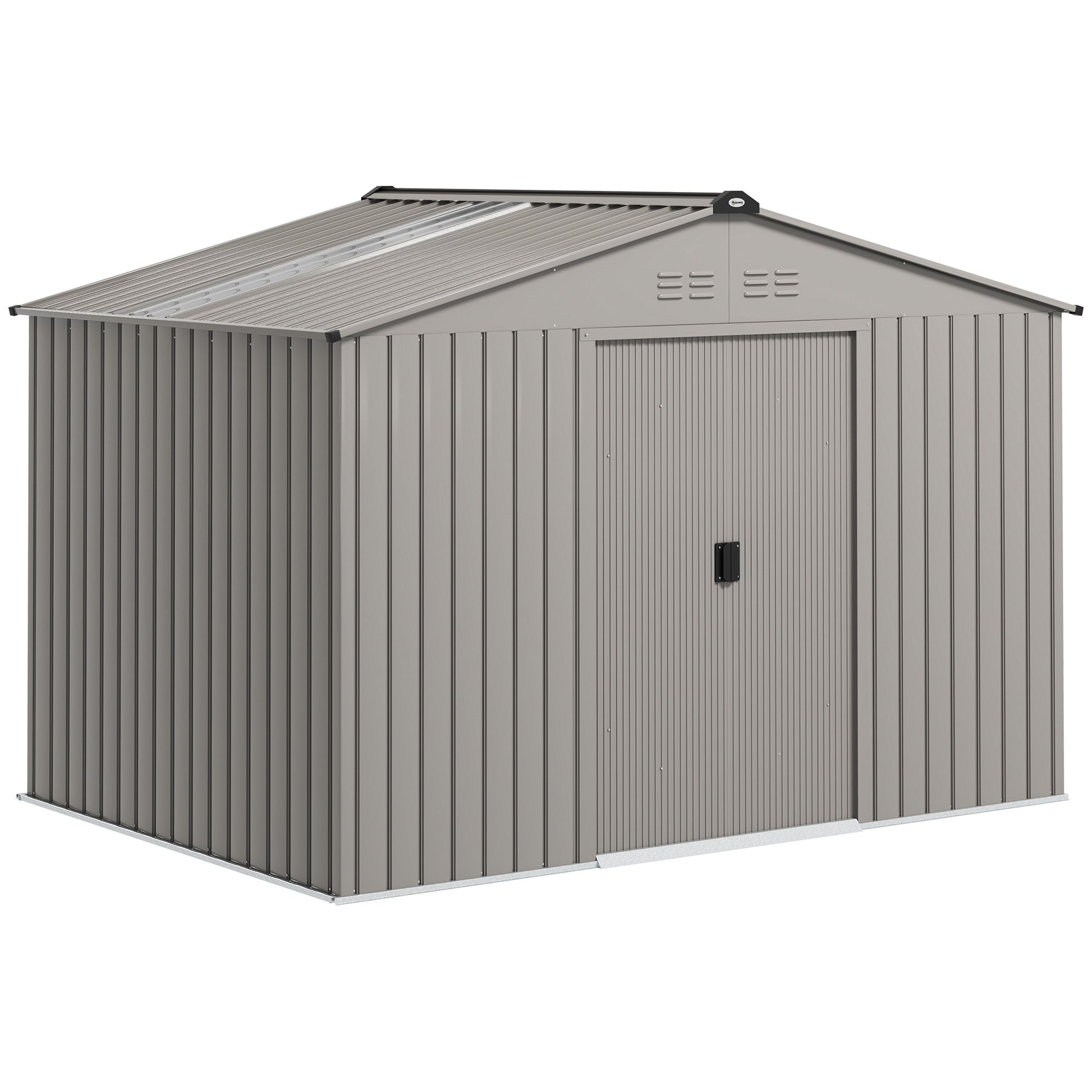 Abrigo de Jardim Exterior 4,9 m² 277x195x192cm Abrigo e Jardim Metálico para Armazenamento de Ferramentas com Base Incluída (Chão não Incluído) e 4 Janelas Verde Escuro