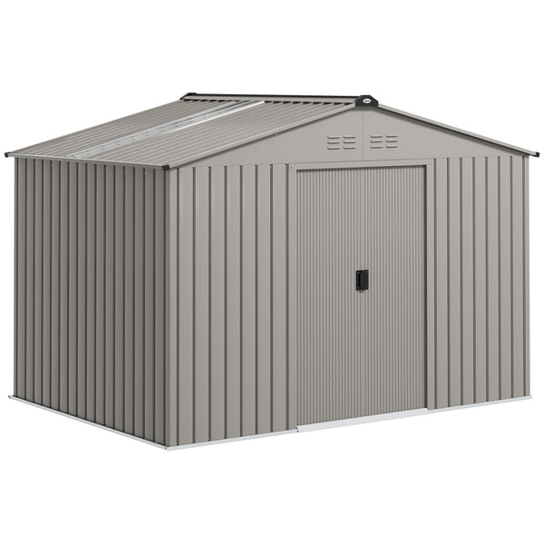 Abrigo de Jardim Exterior 4,9 m² 277x195x192cm Abrigo e Jardim Metálico para Armazenamento de Ferramentas com Base Incluída (Chão não Incluído) e 4 Janelas Verde Escuro