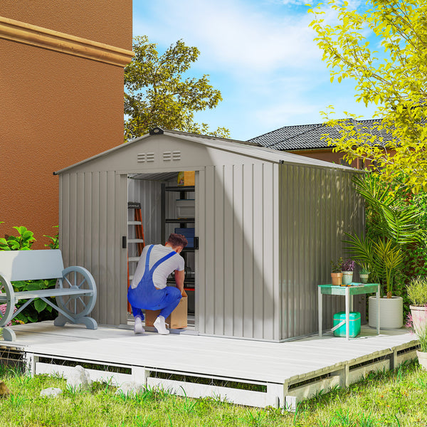 Abrigo de Jardim Exterior 4,9 m² 277x195x192cm Abrigo e Jardim Metálico para Armazenamento de Ferramentas com Base Incluída (Chão não Incluído) e 4 Janelas Verde Escuro