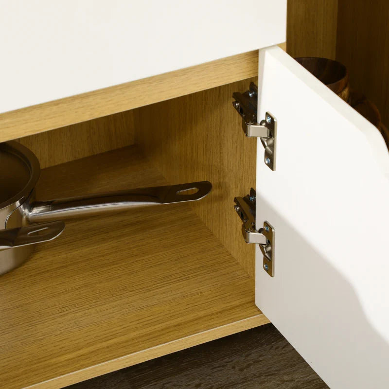 Aparador Auxiliar para Micro-Ondas Armário de Cozinha Moderno com Gaveta 3 Portas e Compartimento Aparador Buffet para Sala de Jantar 90x40x98,5 cm Branco
