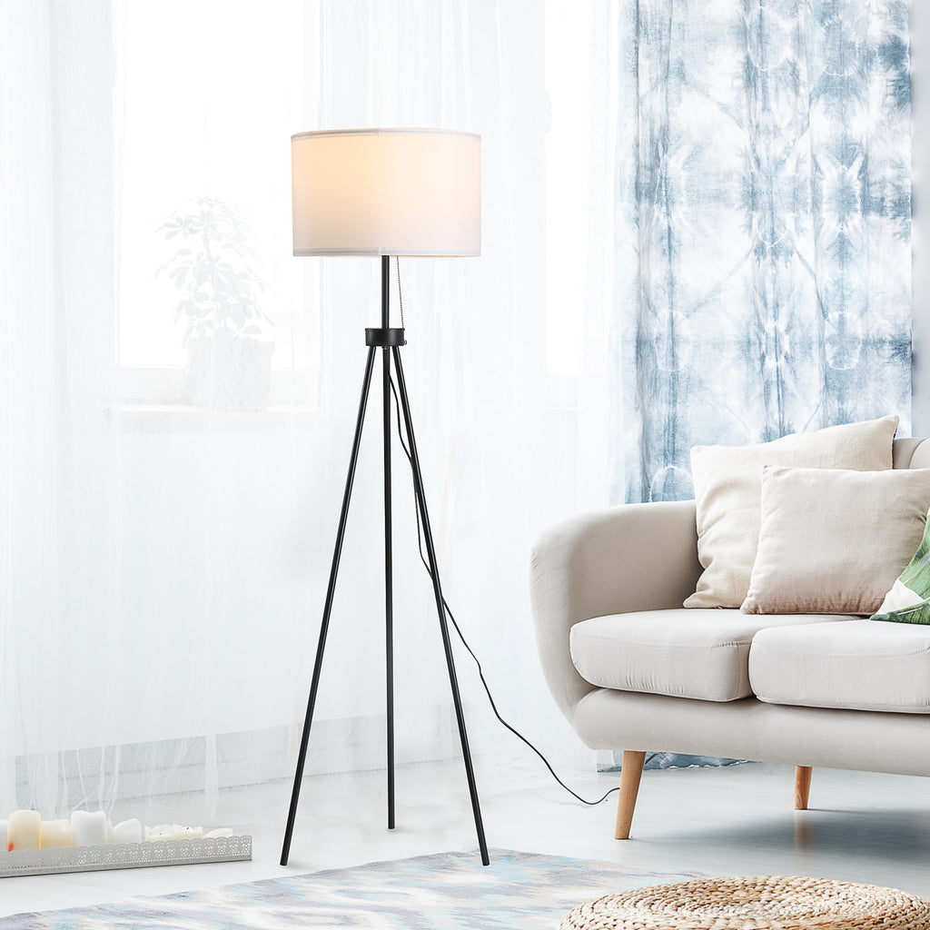 Candeeiro de Pé Moderno Candeeiro de Pé para Sala de Estar com Ecrã Redondo Tripé e Suporte para Lâmpada E27 Ø37x152 cm Branco e Preto