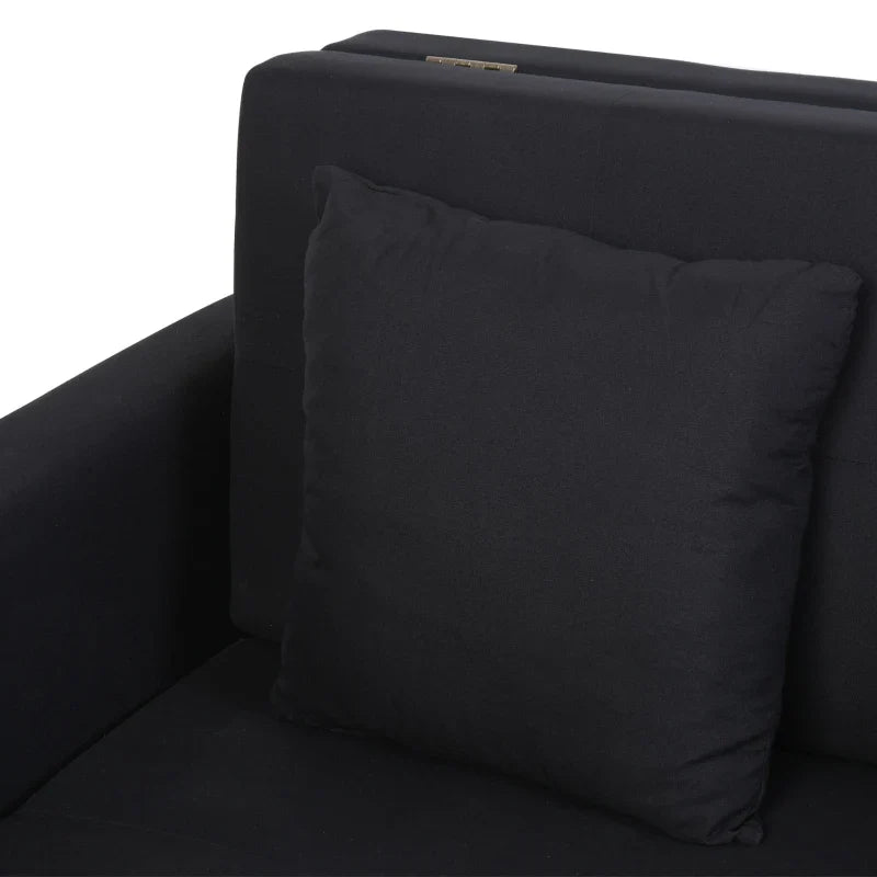 Sofá Cama de 2 Lugares Estofado em Algodão com 2 Almofadas Apoio para os Braços e Armazenamento Sofá Duplo Moderno para Sala de Estar Escritório 152x101x81cm Cinza Carvão