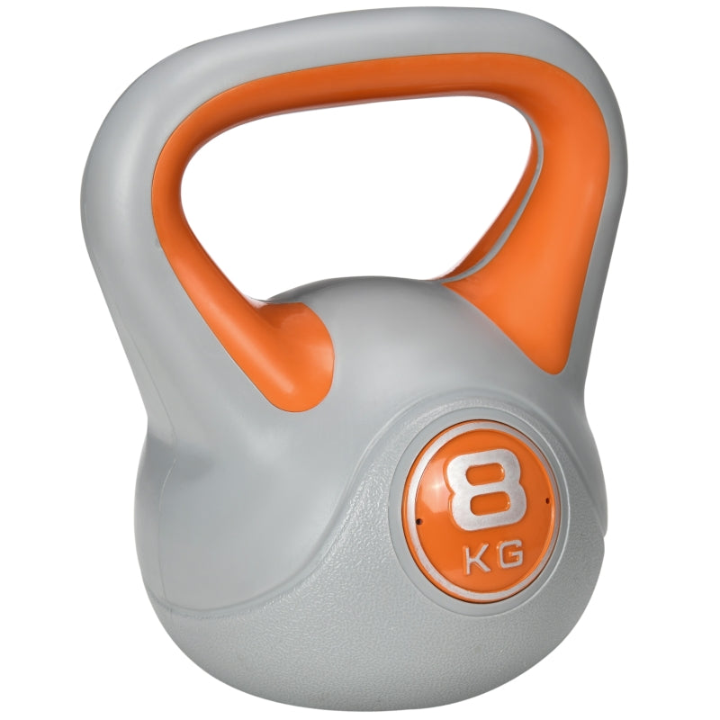 SPORTNOW Kettlebell 8kg Peso Russo com Revestimento de PU e Enchimento de Areia para Treinamento em Casa Ginásio 20x14x24cm Laranja e Cinza