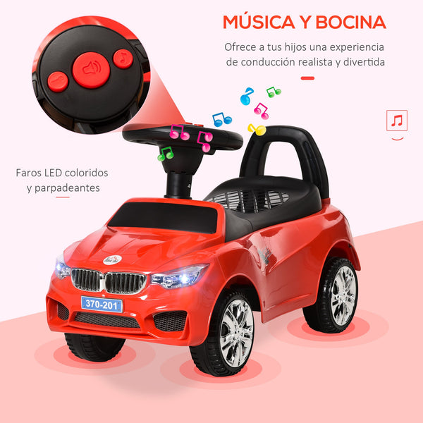Carro Andador para Crianças de 18-36 Meses com Faróis Música Buzina Volante Compartimento de Armazenamento e Alça para Empurrar 63,5x28x36 Vermelho