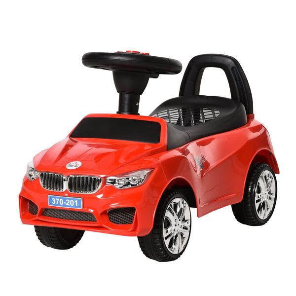 Carro Andador para Crianças de 18-36 Meses com Faróis Música Buzina Volante Compartimento de Armazenamento e Alça para Empurrar 63,5x28x36 Vermelho