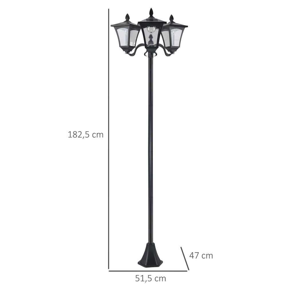 Candeeiro Solar Triplo de Jardim – 51,5x47x182,5 cm – Preto – 3 Luzes LED com Sensor Automático – IP44