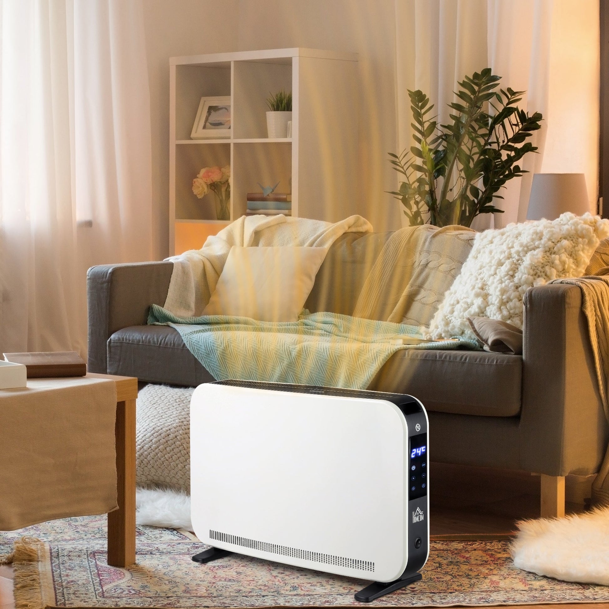 Aquecedor Elétrico 1830-2180W Aquecedor para Casa de Banho com 3 Modos de Aquecimento Ecrã Táctil LED Termóstato Regulável Temporizador e Proteção Contra Sobreaquecimento para 12-18 ㎡ Branco