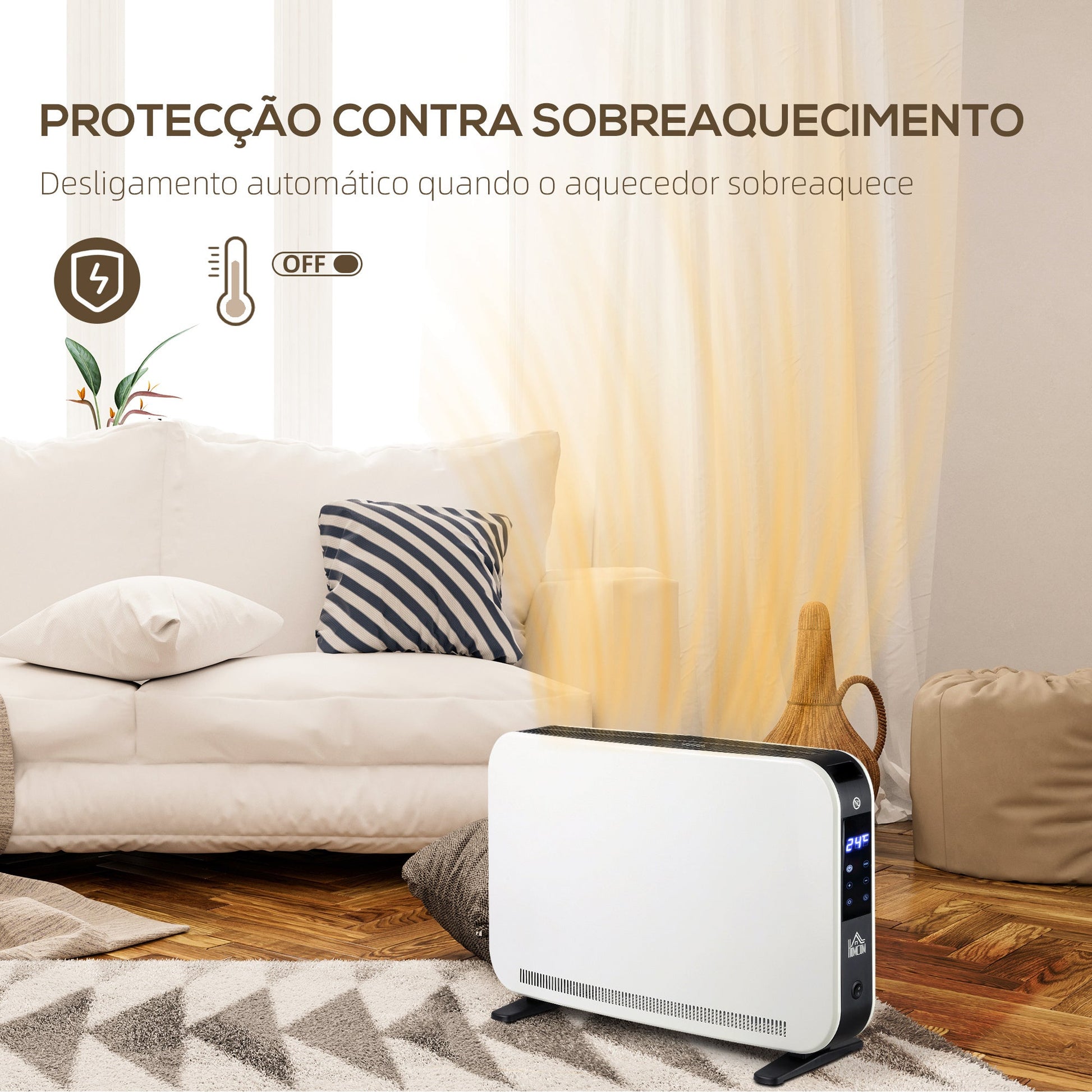 Aquecedor Elétrico 1830-2180W Aquecedor para Casa de Banho com 3 Modos de Aquecimento Ecrã Táctil LED Termóstato Regulável Temporizador e Proteção Contra Sobreaquecimento para 12-18 ㎡ Branco