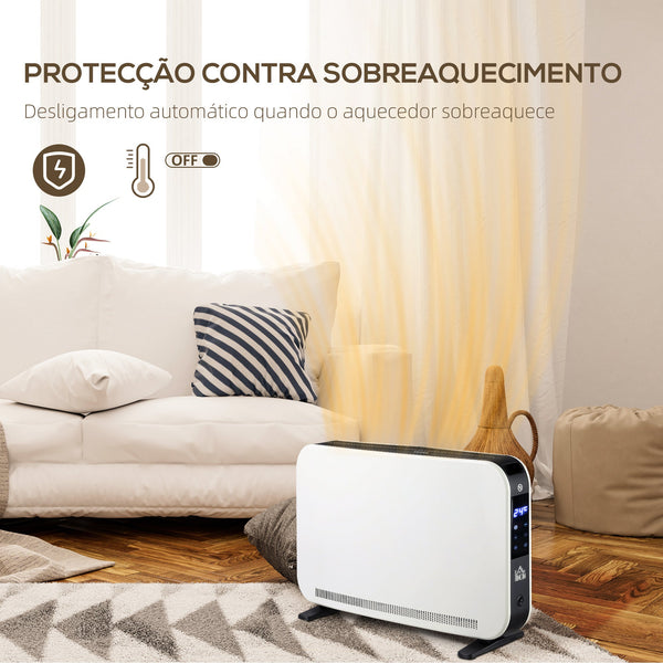 Aquecedor Elétrico 1830-2180W Aquecedor para Casa de Banho com 3 Modos de Aquecimento Ecrã Táctil LED Termóstato Regulável Temporizador e Proteção Contra Sobreaquecimento para 12-18 ㎡ Branco